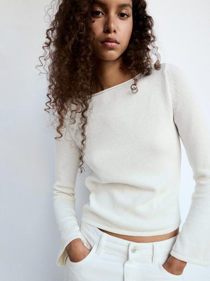 Mango Boat Neck Knit Top, Raw - view 2, Raw