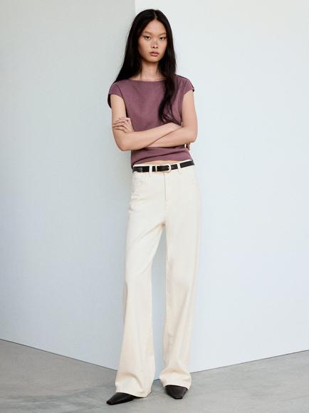 Mango Camiseta Boat Neck T-Shirt, Mauve, Mauve