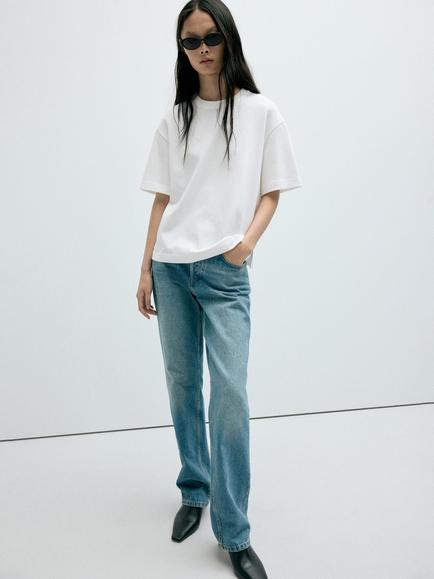 Mango Oversized Crew Drop-Shoulder T-Shirt, White