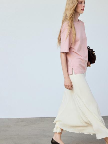 Mango Oversized Crew Drop-Shoulder T-Shirt, Pink