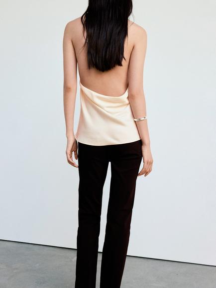 Mango Draped Halter Neck Satin Top - view 2, Raw