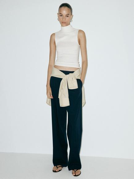 Mango Sleeveless Roll Neck Top, Off White