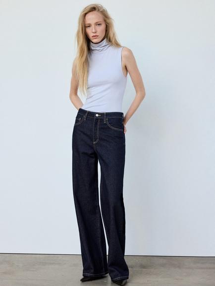 Mango Sleeveless Roll Neck Top, Sky Blue