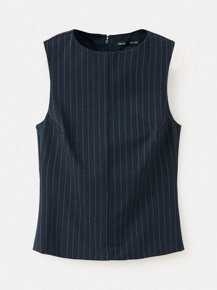 Mango Boat Neck Pinstripe Shell Top, Navy - view 2, Navy