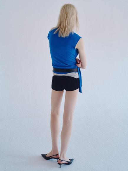 Mango Knot Front Sleeveless Knit Top, Blue - view 2, Blue
