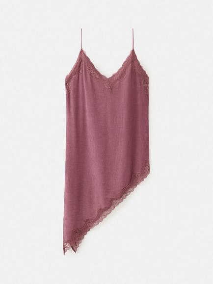 Mango Asymmetric Lace Trim Slip Cami Top, Pink