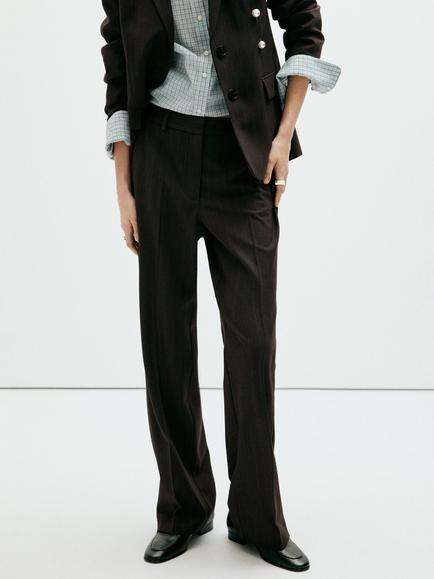Mango Tailored Suit Trousers, Brown, Brown