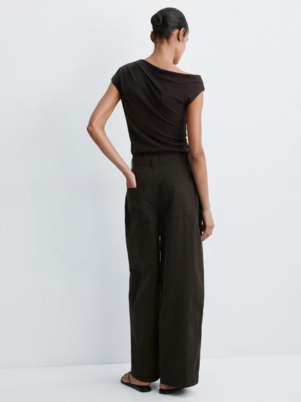 Mango Mid Rise Balloon Wide Leg Trousers, Chocolate - view 2, Chocolate