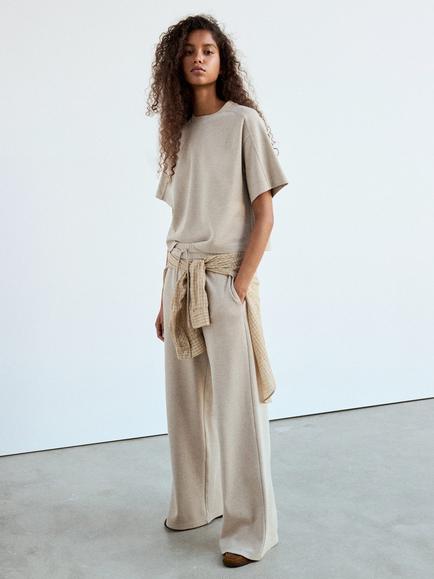 Mango Mid-Rise Wide-Leg Draped Trousers, Raw, Raw