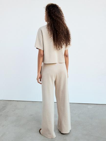 Mango Mid-Rise Wide-Leg Draped Trousers, Raw - view 2, Raw