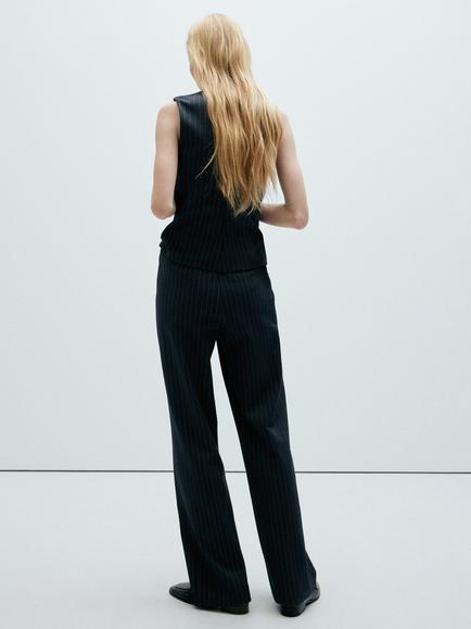 Mango Striped Tailored Wide-Leg Trousers, Navy - view 2, Navy