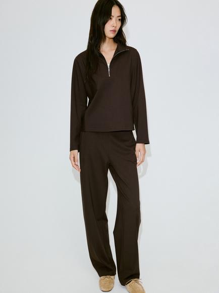 Mango Mid-Rise Straight-Leg Trousers, Brown, Brown