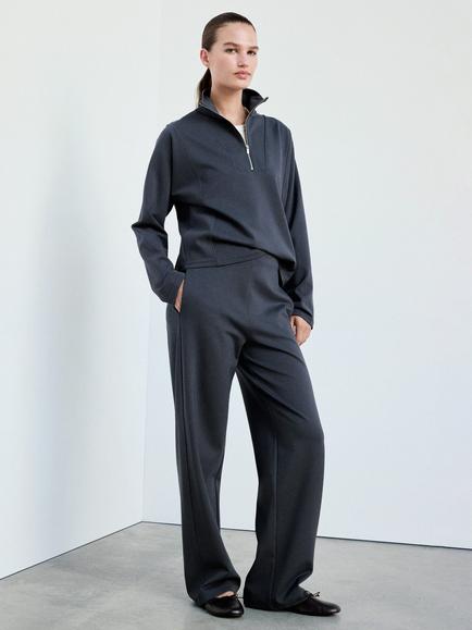 Mango Fine Knit Straight Leg Trousers, Blue, Blue