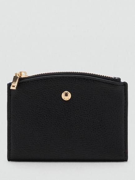 Mango Signature Zip-Top Compact Wallet, Black