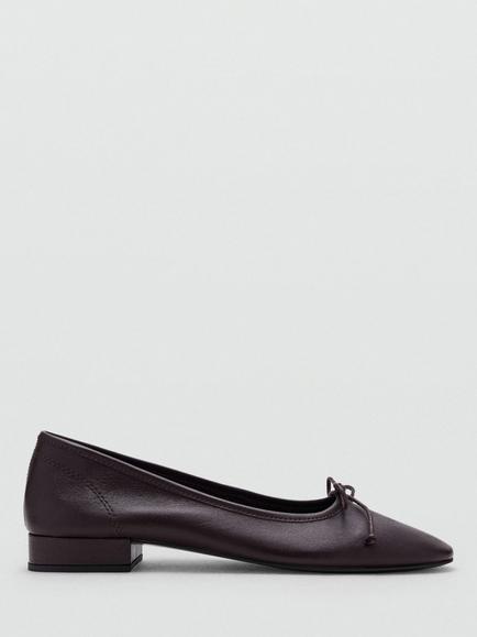 Mango Leather Block Heel Ballerina Pumps, Bordeaux, Bordeaux