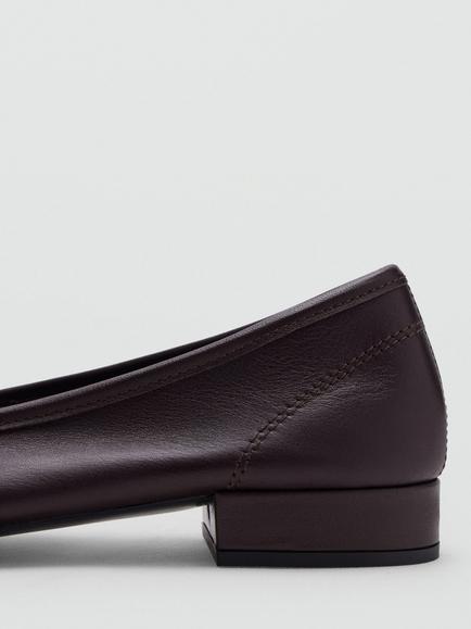 Mango Leather Block Heel Ballerina Pumps, Bordeaux - view 2, Bordeaux