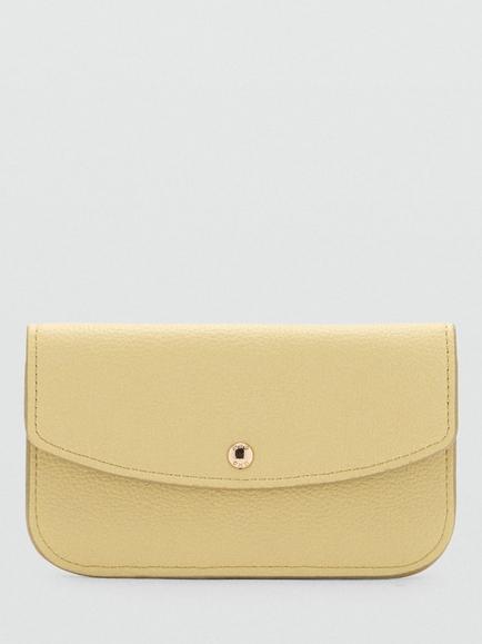 Mango Grain-Textured Mini Flap Wallet, Vanilla
