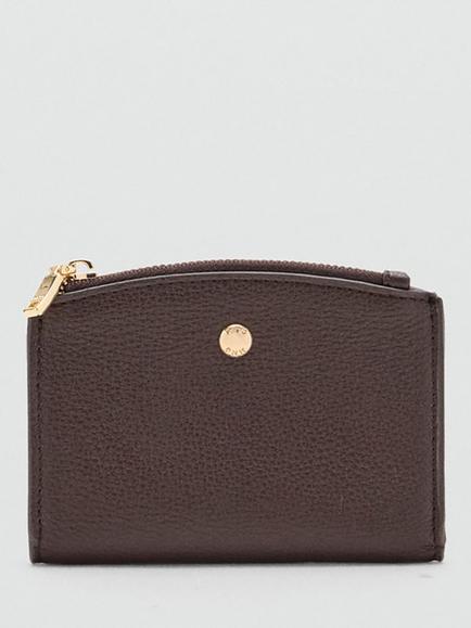 Mango Signature Zip-Top Compact Wallet, Chocolate