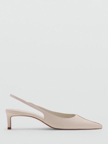 Mango Leather Sculpted Pointed Slingback Kitten Heel, Raw