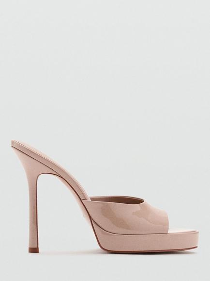 Mango Patent Stiletto Heel Platform Mules Sandals, Natural, Natural