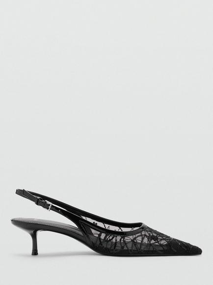 Mango Embellished Kitten Heel Slingback Court Shoes, Black, Black