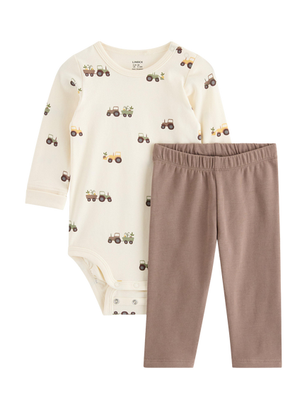 Lindex Baby Tractor Print Bodysuit & Leggings Set, White, White
