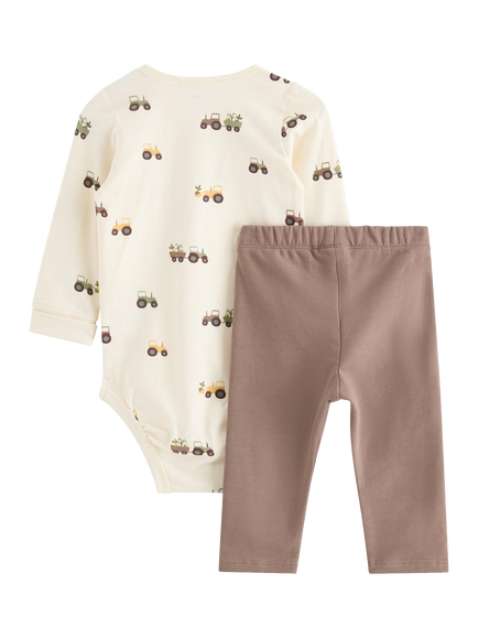 Lindex Baby Tractor Print Bodysuit & Leggings Set, White - view 2, White