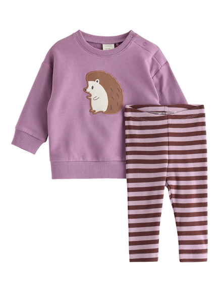 Lindex Baby Hedgehog/Stripe Print Bodysuit & Leggings Set, Light Dusty Lilac, Light Dusty Lilac