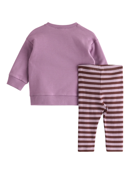 Lindex Baby Hedgehog/Stripe Print Bodysuit & Leggings Set, Light Dusty Lilac - view 2, Light Dusty Lilac
