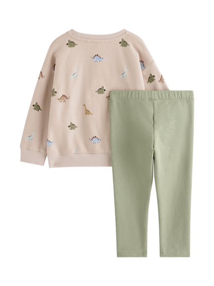 Lindex Baby Dinosaur Print Bodysuit & Leggings Set, Light Beige - view 2, Light Beige