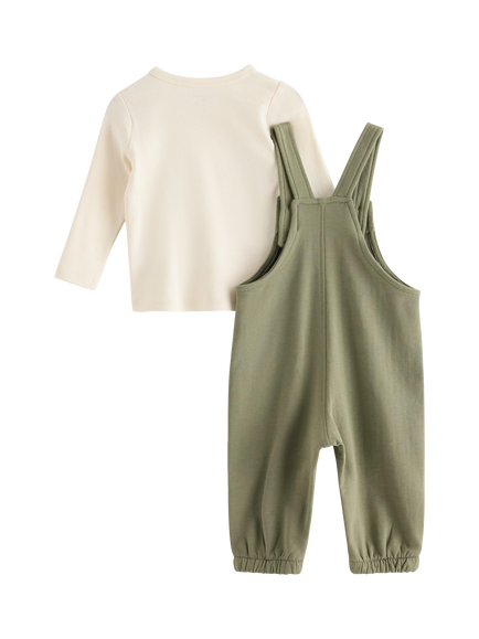 Lindex Baby Embroidered Dungarees & Top Set, Light Dusty Green - view 2, Light Dusty Green