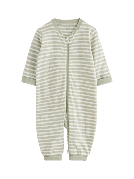 Lindex Baby Cotton Stripe Sleepsuit, Dusty Green, Dusty Green