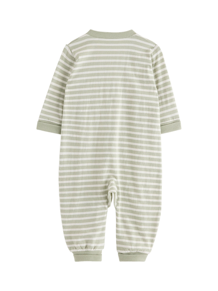 Lindex Baby Cotton Stripe Sleepsuit, Dusty Green - view 2, Dusty Green