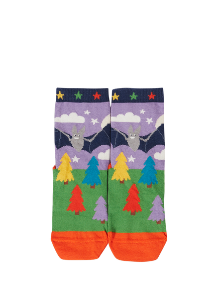 Frugi Kids' Perfect Pair Ribbed Cuff Bat Scene Socks, Multi, Multi