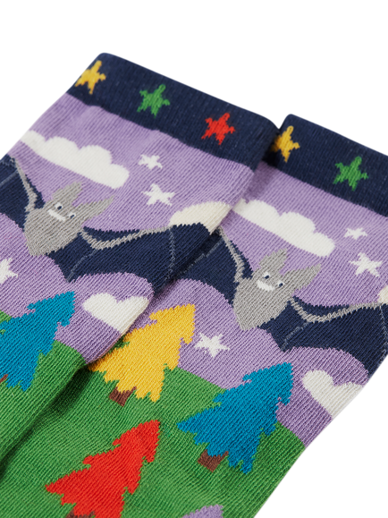Frugi Kids' Perfect Pair Ribbed Cuff Bat Scene Socks, Multi - view 2, Multi