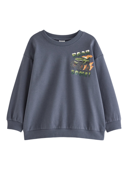 Lindex Kids' Monster Truck Sweatshirt, Dark Grey, Dark Grey