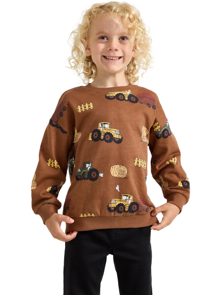 Lindex Kids' Tractor Print Sweatshirt, Brown, Brown