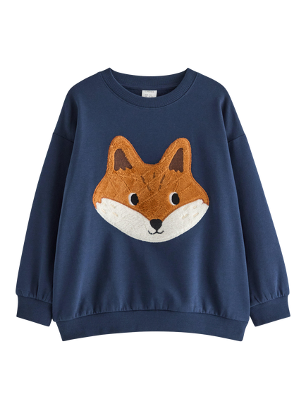 Lindex Kids' Fox Motif Sweatshirt, Dark Blue, Dark Blue
