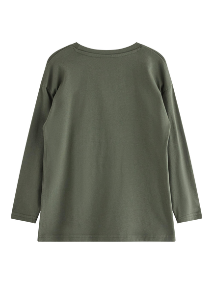 Lindex Kids' Reversible Sequin Dinosaur Motif Top, Dark Khaki Green - view 2, Dark Khaki Green