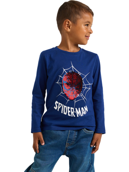 Lindex Kids' Spider-Man Sequin Long Sleeve Top, Dark Blue, Dark Blue