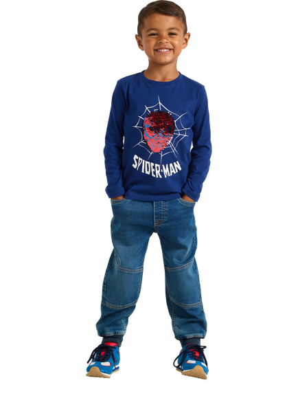 Lindex Kids' Spider-Man Sequin Long Sleeve Top, Dark Blue - view 2, Dark Blue