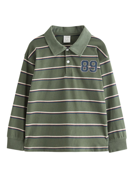 Lindex Kids' Striped Rugby Shirt, Dusty Khaki, Dusty Khaki