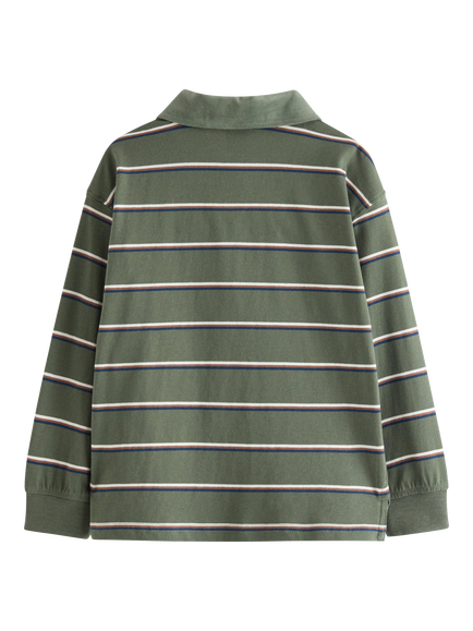 Lindex Kids' Striped Rugby Shirt, Dusty Khaki - view 2, Dusty Khaki