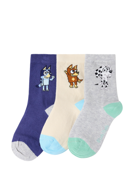 Lindex Kids' Bluey Socks, Pack of 3, Dark Blue, Dark Blue