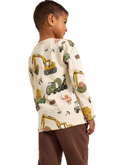 Lindex Kids' Construction Print Long Sleeve T-Shirt, Light Beige - view 2, Light Beige