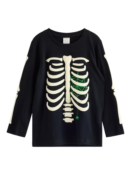 Lindex Kids' Glow In The Dark Skeleton Top, Black, Black
