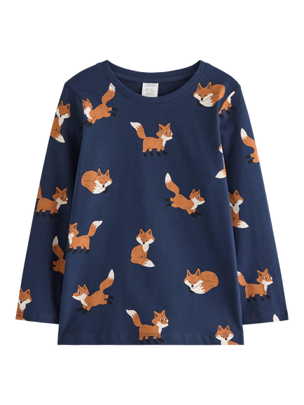 Lindex Kids' Fox Print Long Sleeve Top, Navy, Navy