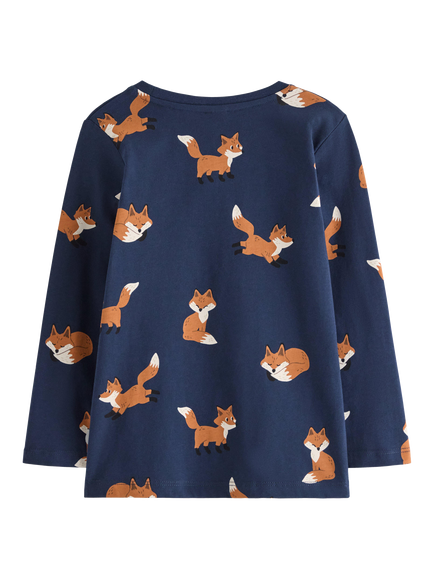Lindex Kids' Fox Print Long Sleeve Top, Navy - view 2, Navy