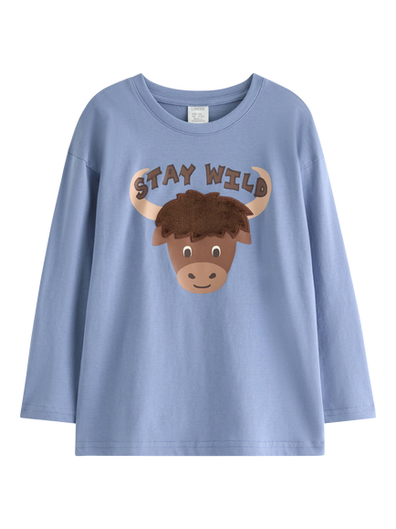 Lindex Kids' Stay Wild Print Long Sleeve Top, Blue, Blue
