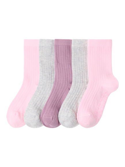 Lindex Kids' Ribbed Crew Socks, Pack of 5, Light Dusty Lilac, Light Dusty Lilac